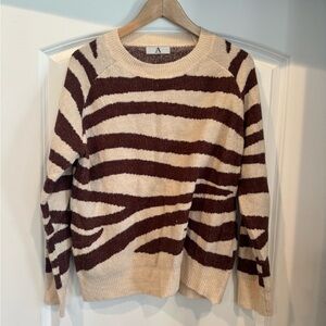 Azazie Cream and Brown Zebra-Stripe Crew Sweater